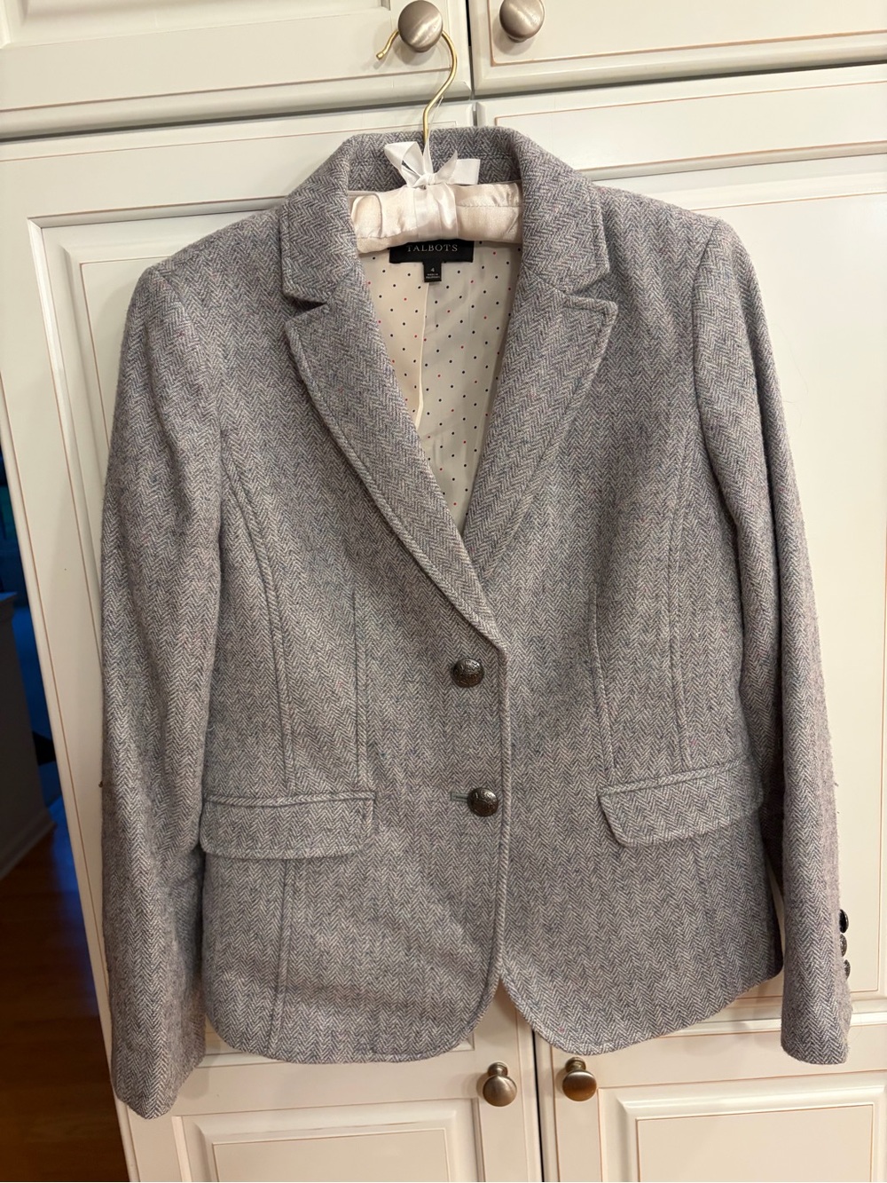 Talbots Light Gray Herringbone Wool-Blend Blazer